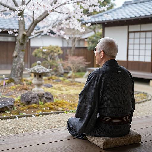 Elderly Man in Tranquil Japanese Garden