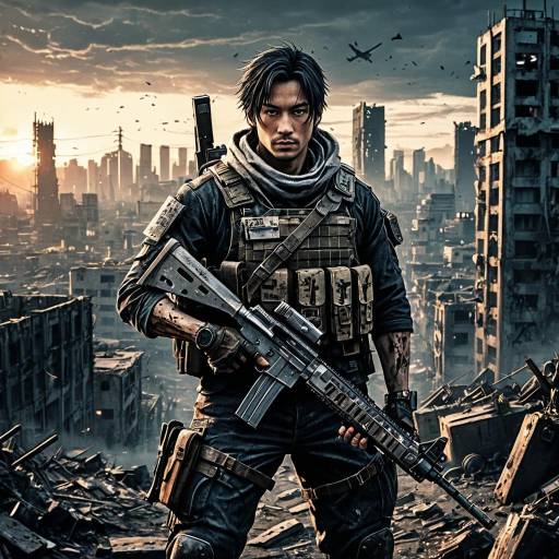 Scarred Mercenary in Post-Apocalyptic Cityscape