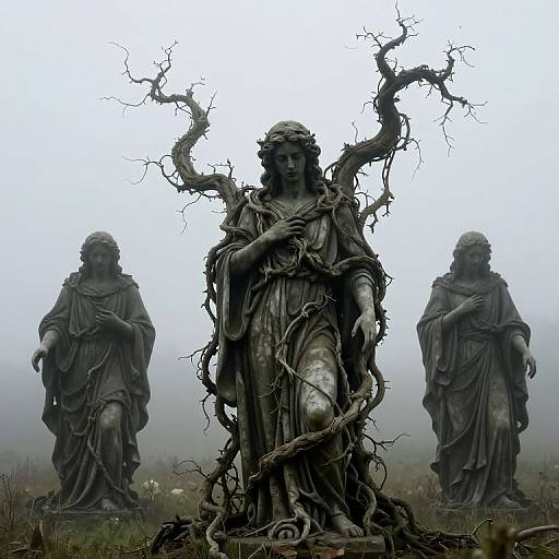 Misty Field of Vined Statues