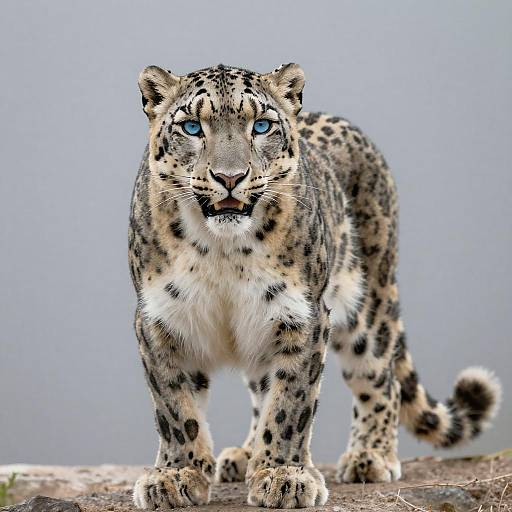Smiling Snow Leopard With Ice-Blue Eyes