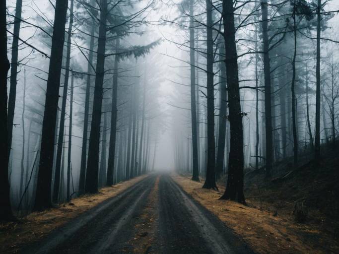 Mysterious Foggy Forest Landscape Wallpaper