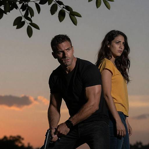 Armed Man and Woman Under Canopy