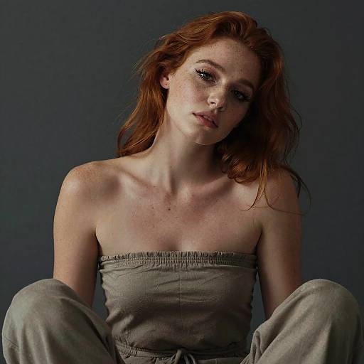 Seductive Redhead in Cinematic Jumpsuit