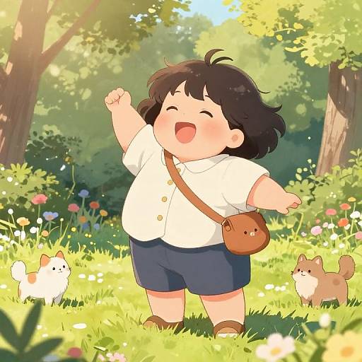 Chubby Anime Girl in Sunny Park