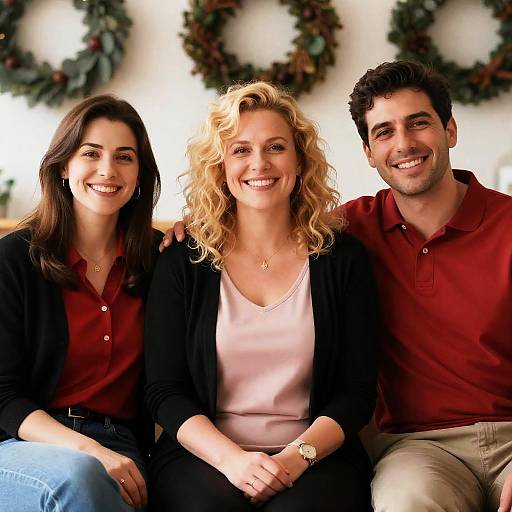 Happy Three Friends Sitting Together