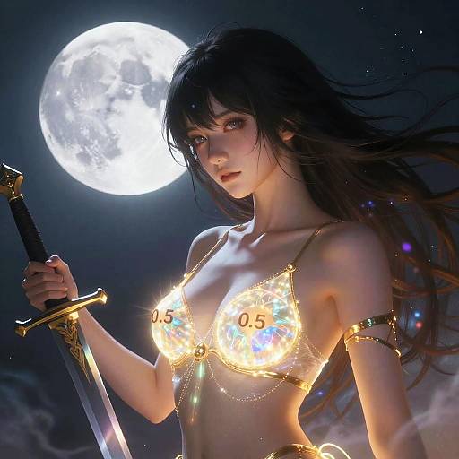 Enchanting Sword-Wielding Girl Under Moonlight