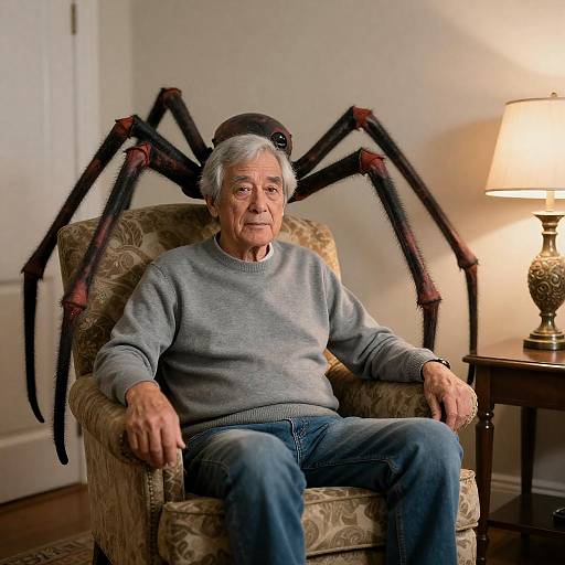 Elderly Man with Giant Spider Costume