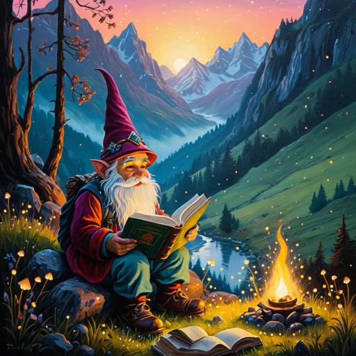 Charming Gnome Reading in Misty Valley Charming Gnome Reading in Misty Valley