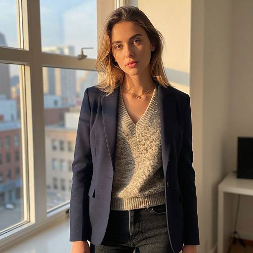 Stylish Woman in Sunlit Urban Apartment