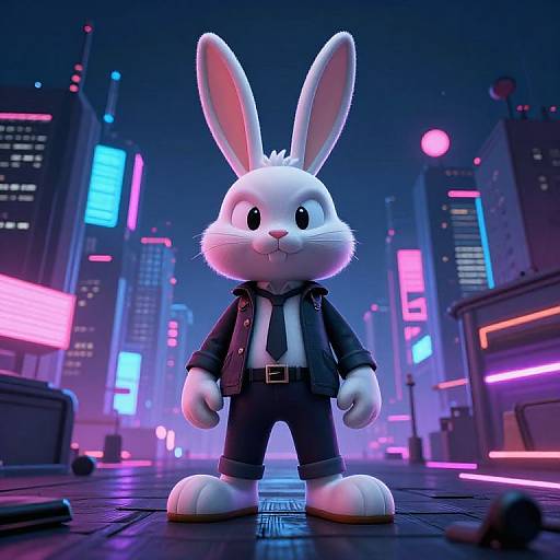 Synthwave Cartoon Gangster Bunny Cityscape