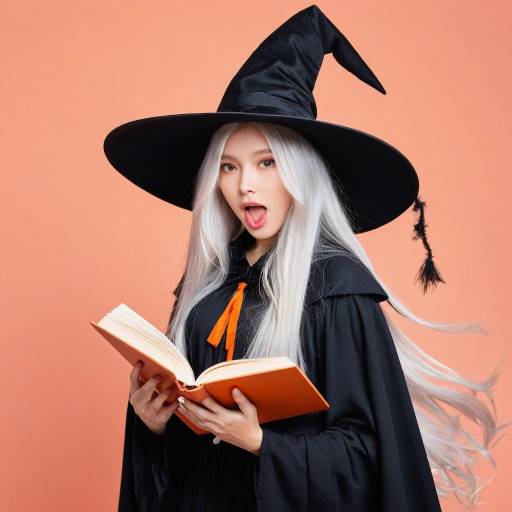 Surprised Witch Girl with a Book