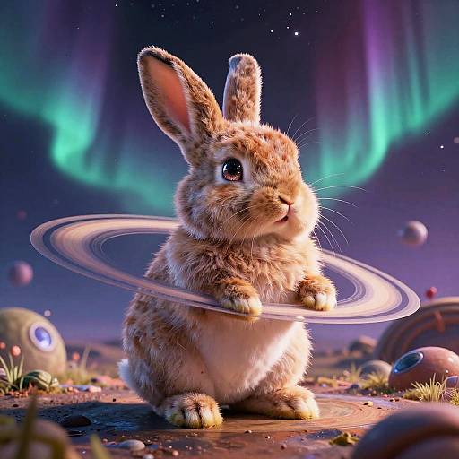 Whimsical Extraterrestrial Bunny on Saturn