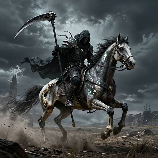 Grim Reaper Racing Through Wasteland