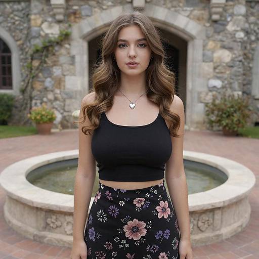 Young Woman by Stone Castle Fountain