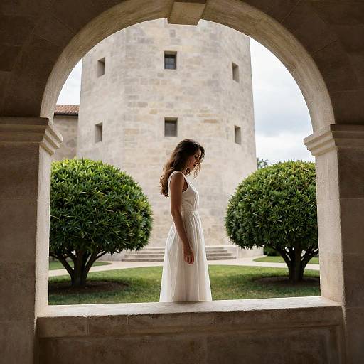Serene Woman on Stone Ledge