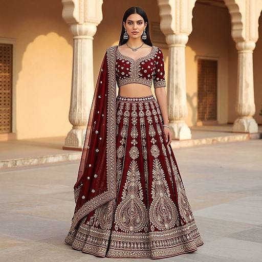 Regal Model in Crimson Lehenga