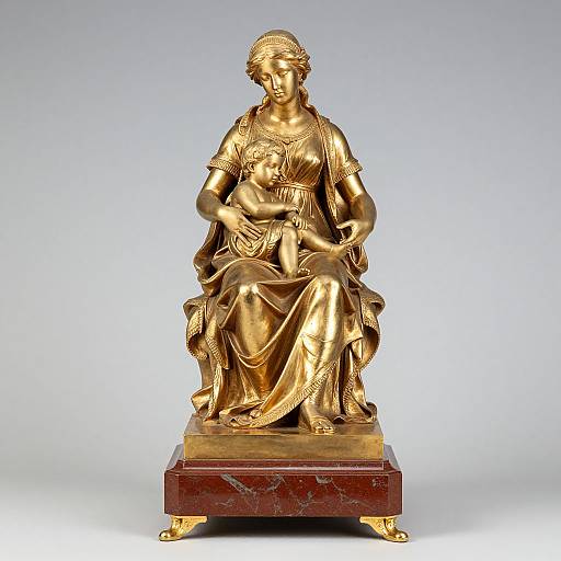 Gilded Bronze Mother and Child Sculpture
