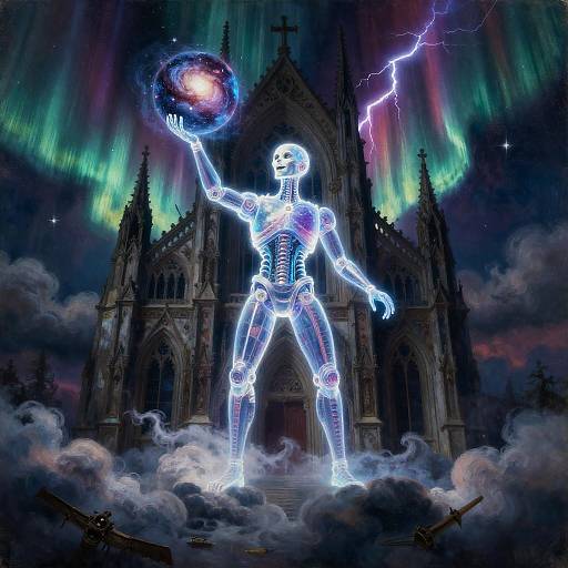 Gothic Automaton Holding Orb of Galaxies