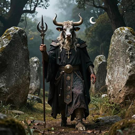 Veles God with Bull Head in Sacred Glen