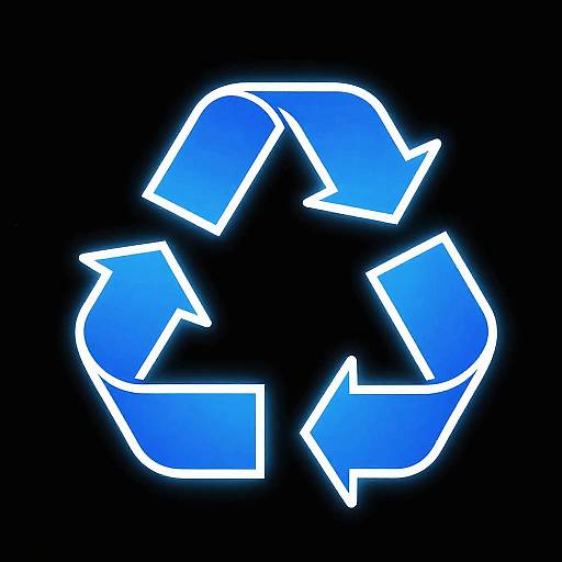 Bright blue recycling symbol with white outline, forming a circular arrow on a black background. Digital graphic.
