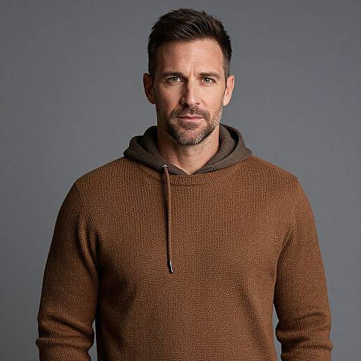 Man Wearing Brown Sweater and Hoodie