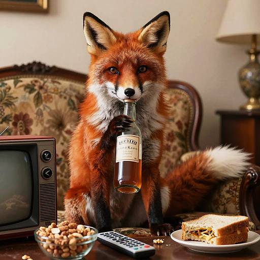 Elderly Fox on Vintage Floral Couch