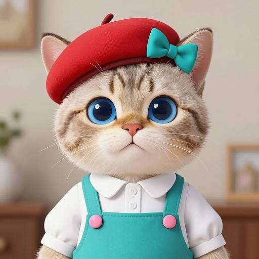 Anthropomorphic Cat with Red Beret
