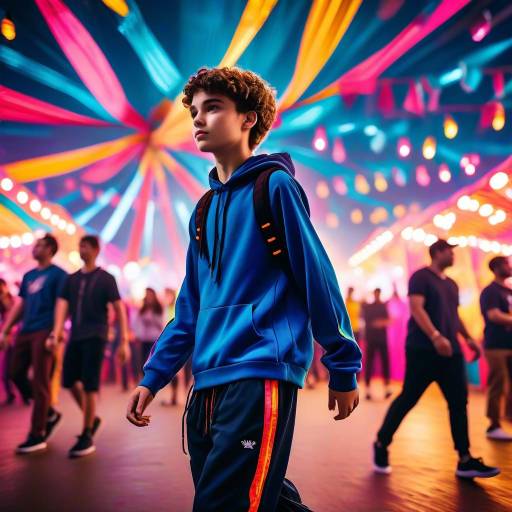 Teen Boy at Vibrant Carnival Lights