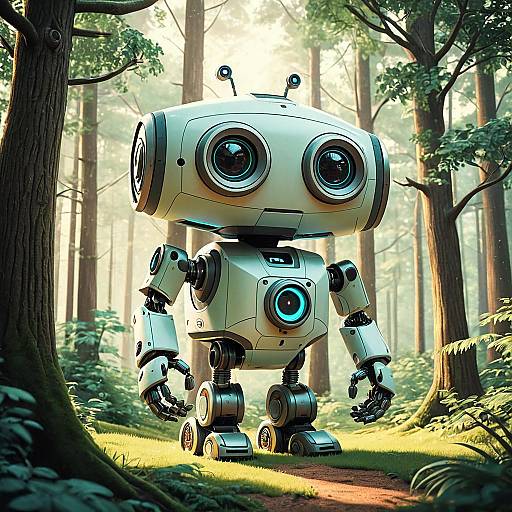 Friendly Robot in Forest Clearing