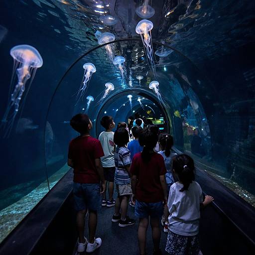 Children Exploring Glowing Jellyfish Tunnel