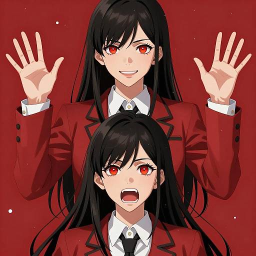 Anime Duo: Intense Expressions in Red