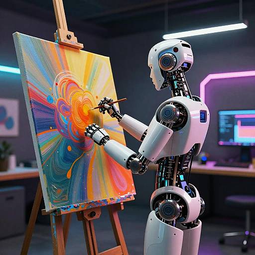 Futuristic Robotic Artist Creating Abstract Art