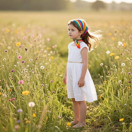 Curious Girl in Sunny Wildflower Meadow