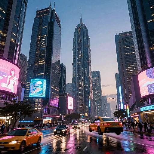 Futuristic Cyberpunk Cityscape at Dusk