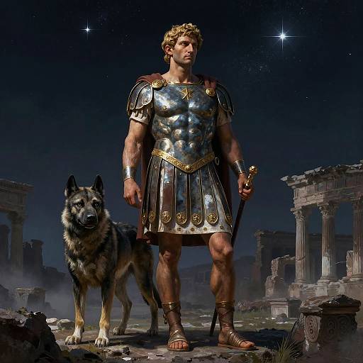 Romulus with She-Wolf under Starry Night