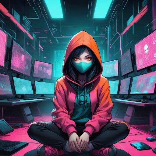 Vibrant Manga Girl in Hacker Aesthetic Vibrant Manga Girl in Hacker Aesthetic