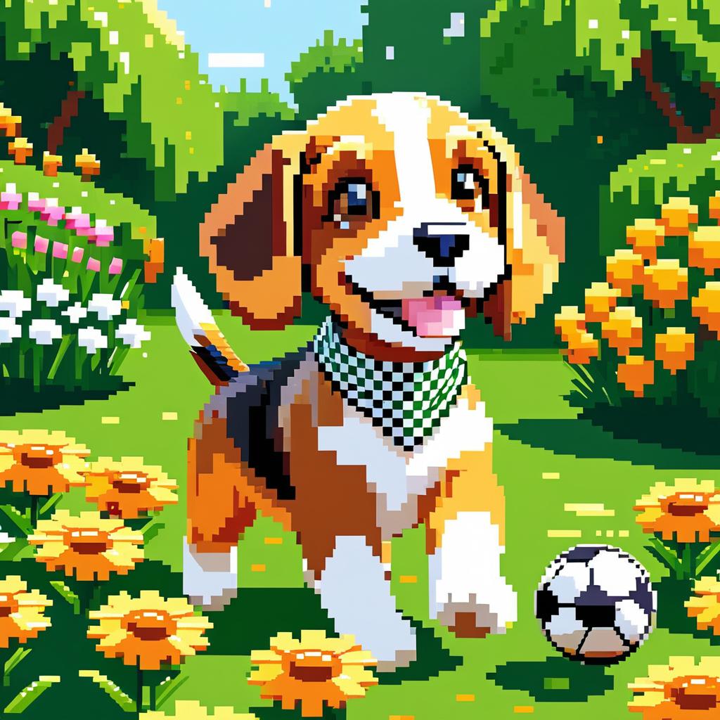 Joyful Beagle in a Colorful Garden