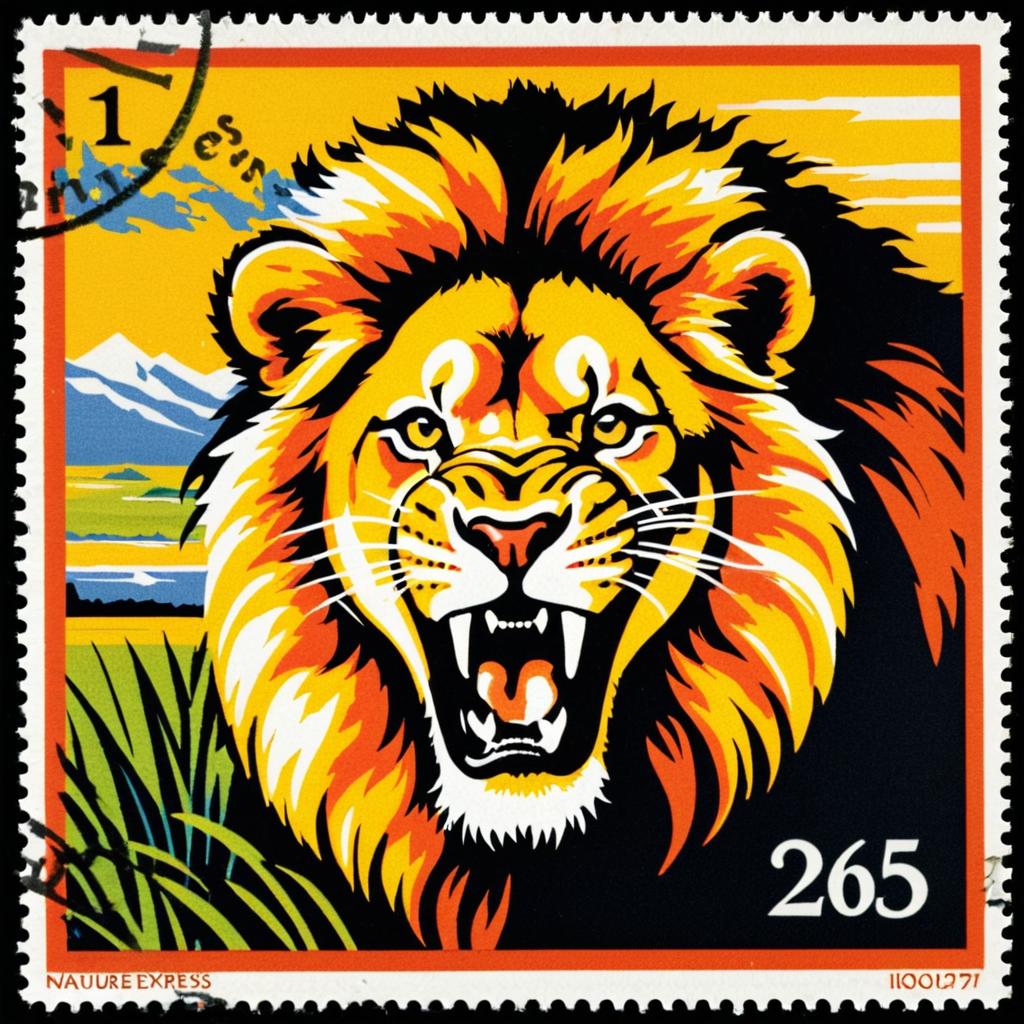 Majestic Lion on Nature's Express Stamp