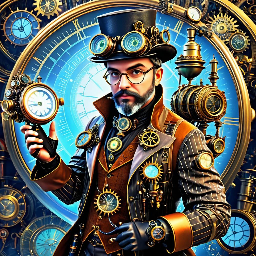 Quirky Steampunk Inventor in Digital Art