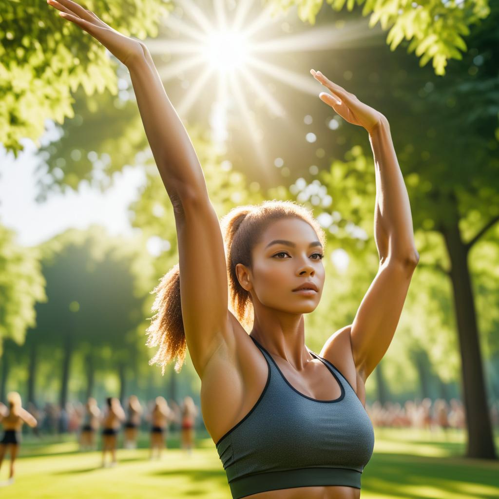 Fit Woman's Arms Flexing in Sunny Park