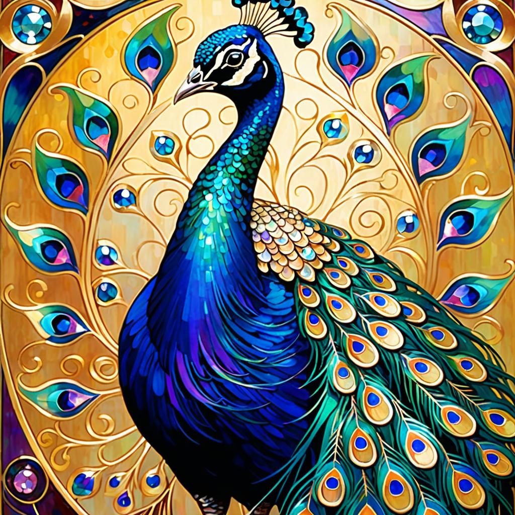 Iridescent Peacock with Art Nouveau Flair