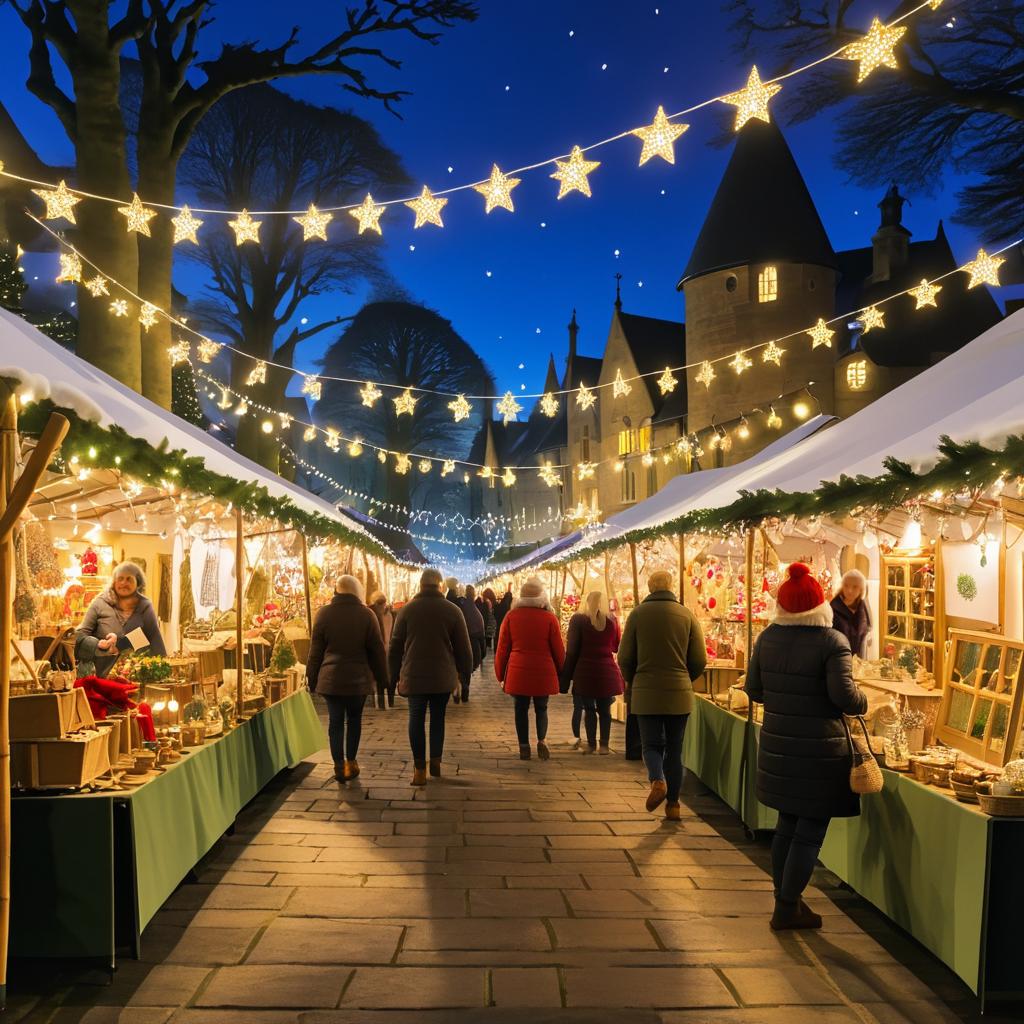 Charming Holiday Market with Crafts and Lights