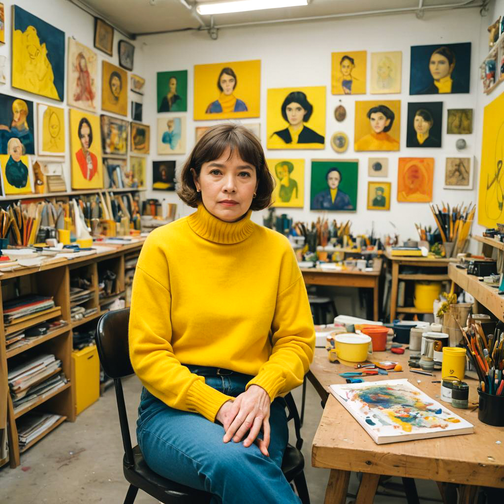 Vibrant Artist in Eclectic Studio Setting