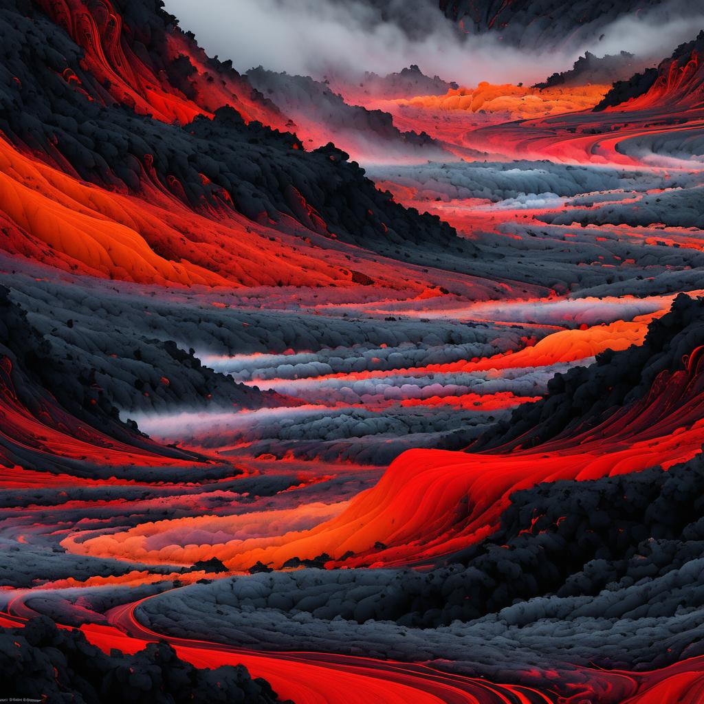 Surreal Lava Flow at Midnight