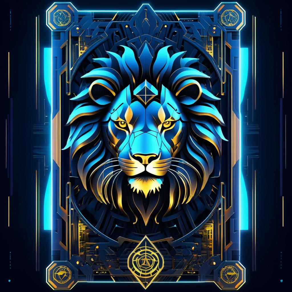 Hyperdetailed Cyberpunk Lion Tarot Design