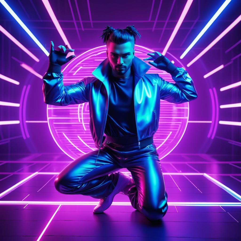 Dynamic Male Hacker in Neon Paradise