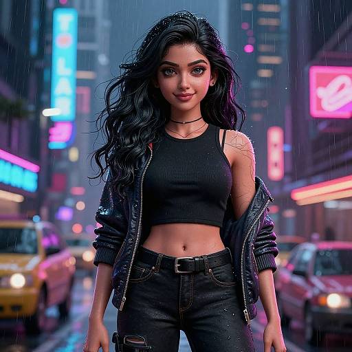 Hyper-Realistic Tamil Girl in Neon Rain