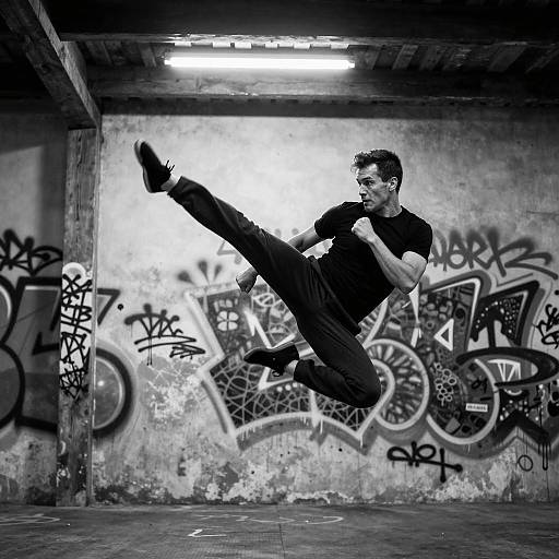 Dynamic Martial Arts Kick in Monochrome