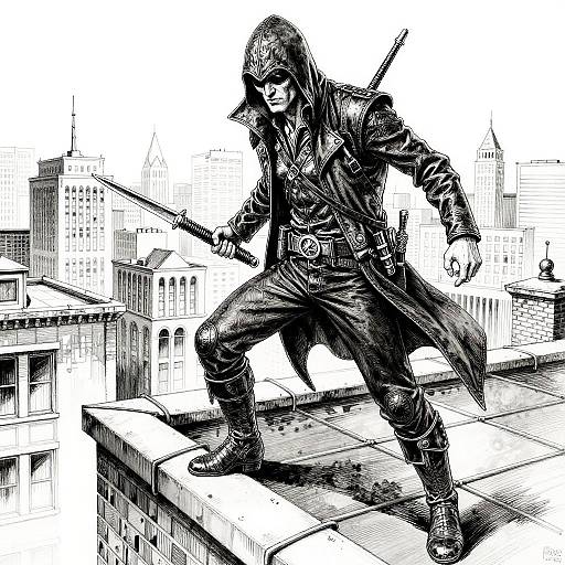 Cunning Assassin on City Rooftop