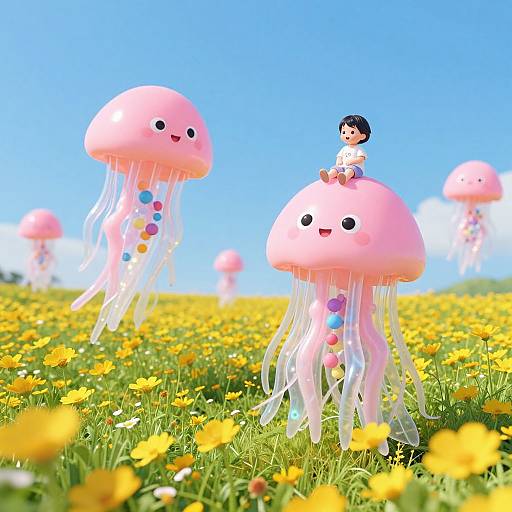 Whimsical Meadow with Floating Jellyfish